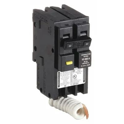 SQUARE D Miniature Circuit Breaker: 50 A, 120/240V AC, Single Phase, 10kA at 120/240V AC - HOM Series, Plug-In Square D Miniature Circuit Breakers