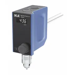 This overhead stirrer delivers a maximum torque of 30 N-cm and handles volumes up to 20 L with viscosities up to 20,000 cps. It features a variable speed control and digital display for precise mixing. Suitable for low-torque stirring applications in laboratory and industrial settings.