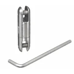 This stainless steel swivel is a component of cable pulling grip kits, designed to prevent cable twisting during installation. With a breaking strength of 2,250 lb, it is used for pulling cables through conduit or trays, reducing strain on the conductor.