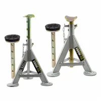 ESCO/EQUIPMENT SUPPLY CO manual light-duty jack stands with 3 ton load capacity and 21 1/2 in maximum extended height. Round steel base with round/V-notch saddle for supporting vehicle frames or axles during maintenance or storage. Sold as a pair
