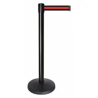 QUEUEWAY Barrier Post with Belt: Red, Horizontal Stripe, No Legend, 10 ft Belt Lg, Black (MPN QPLUS-33-S2)
