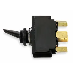 This panel-mount toggle switch from the MARINE series features a DPDT contact configuration with six connections and a three-position On/Off/On switching function. It is suited for applications requiring reliable switching in demanding environments, such as marine electrical systems for controlling lighting, pumps, or auxiliary circuits.
