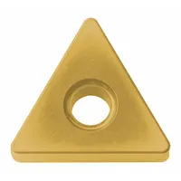 Triangle (T) indexable turning insert made of ceramic material. Designed for high-speed machining of hardened steels and superalloys, offering heat resistance and wear life for finishing operations in metalworking applications