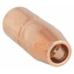 MIG welding nozzle for directing shielding gas over the weld pool. Conical flush design with self-insulated copper construction. Compatible with M-Series contact tips. Standard duty rating.