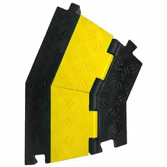 ELECTRIDUCT Cable Protector: 2 Channels, Hinged, 1 1/5 in Max Cable Dia, 10 in Wd, 1 7/8 in Ht (MPN CP-RPS-212-RT-YL). Key specifications — attr1468: ELECTRIDUCT; attr1473: Black/Yellow; attr1477: Right Turn 45 Degrees; attr1483: Rubber.
