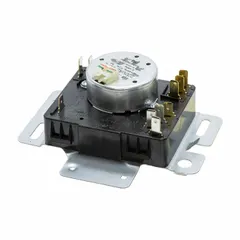 OEM replacement dryer timer for controlling drying cycle duration and sequence in compatible clothes dryers. Manages heat, drum rotation, and shut-off timing. Suitable for residential laundry appliances.