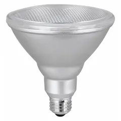 This FEIT ELECTRIC PAR38 LED lamp operates at 120V AC with a medium screw (E26) base. It consumes 15.5 watts and delivers 5000K daylight color temperature. The clear finish provides bright, crisp light suitable for track lighting, recessed cans, and outdoor floodlight applications.