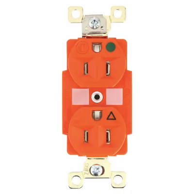 BRYANT Receptacle: Hospital Grade Fed. Spec., Duplex, 5-15R, Orange, 125V AC, 15 A - General Purpose Receptacles