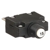 Panel Mount Circuit Breaker: 15 A Amps, 125/250V AC, 32V DC, 11mm Collar, 1.78 in Dp, 1/4 in Tab (MPN CMB-153-11C3N-W-A/15)