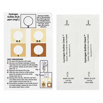 INDUSTRIAL TEST SYSTEMS Test Strips: Hydrogen Sulfide, 0 to 2 ppm Hydrogen Sulfide, Strip - Single-Parameter Test Strips
