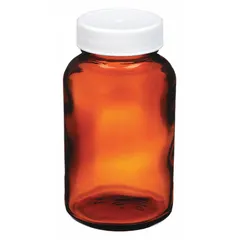 Amber Wide Mouth Glass Lab Bottle, 125 mL, 38-400