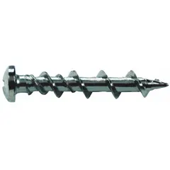 One-piece self-threading anchor for drywall. Made from 1018-grade steel with a black oxide finish. Features a Phillips pan head. Overall length 1-1/2 inches. Pack of 100. Used for mounting fixtures, shelves, or brackets without pre-drilling.