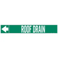 Pipe Marker: Roof Drain, Green, White, Fits 1 1/2 to 2 in Pipe O.D., 25 Pipe Markers, With Arrows (MPN 20463)