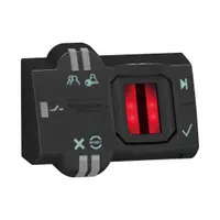 Momentary fingerprint-recognition switch from the XB5S series, with a 22mm panel mounting diameter and a 2m pre-wired 3-wire PNP cable. Operates at 24V DC with a maximum current of 200 mA, stores up to 200 users with 2 fingerprints each, and has a response time of less than 1 second. Polyamide housing rated IP65 for indoor environments with dust and water droplets. Used for access control and operator authentication in industrial panels and machinery