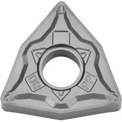 This trigon (W) indexable turning insert features an 80° trigon shape that provides strong cutting edges and effective chip control. It is suited for general turning, facing, and profiling operations on metal workpieces, particularly for medium to rough machining of steels and cast irons in industrial manufacturing.