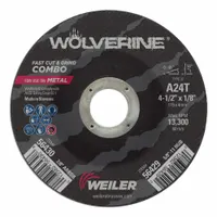 WEILER Abrasive Grinding Wheel: Type 27, 4 1/2" x 1/8" x 7/8", Aluminum Oxide, 24 Grit, Wolverine (MPN 56430)