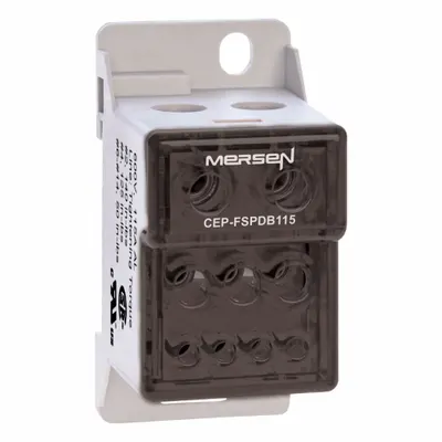 MERSEN Power Distribution Block: Finger-Safe, Lug, Lug - Finger-Safe Blocks with Lugs