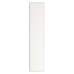 This pilaster is designed for commercial bathroom partition systems, providing structural support and privacy in restroom stalls. It features a steel construction with a honeycomb inner core and a smooth semi-gloss white finish. Dimensions: 82 inches height, 18 inches width, 1 1/4 inches thickness.