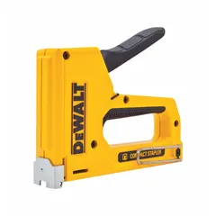 This straight-feed staple gun has an aluminum body and an overall length of 7 5/16 in. It accepts staple leg lengths of 1/4 in, 5/16 in, 3/8 in, and 1/2 in, as well as brad nails and flat crown staples. Suitable for fastening upholstery, insulation, and light trim in construction and DIY projects.