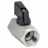 This one-piece mini ball valve is made of 316 stainless steel with a wedge handle. It is suited for on/off flow control in industrial piping systems, including chemical processing, instrumentation, and hydraulic lines. The compact design provides a leak-resistant solution for tight spaces
