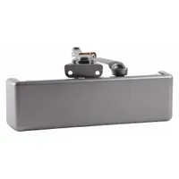 Standard arm-mount door closer for interior or exterior use. Grade 1 heavy-duty aluminum construction with adjustable spring size 6. Regular arm type. ADA compliant. Controls door closing speed and latching on commercial doors. Dimensions: 12 1/8 in length, 2 1/4 in width