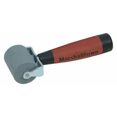 This seam roller has a 2 in wide solid rubber roller and a DuraSoft handle. It is used in drywall finishing to embed joint tape and smooth compound, applying firm, consistent pressure for flat seams on walls and ceilings.
