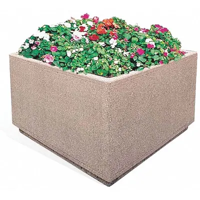 WAUSAU TILE Planter Bollard: Square, Beige, 30 in Overall Ht, 48 in Overall Wd, 48 in Overall Lg - Square Planter Bollards