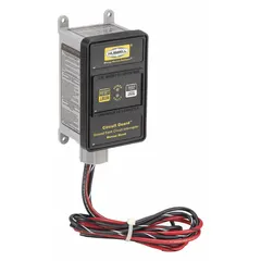 Hardwired ground fault circuit interrupter for single-phase 240V AC circuits up to 30A. Features manual reset and a NEMA 4X rated enclosure suitable for wet or corrosive locations. No audible alert.