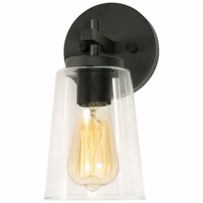AFX INC. MediumBaseSconce: Black, 60 W Fixture Watt, 120V AC, Dimmable, 6 1/4 in Lg - Joanna Wall Sconces