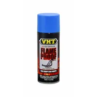 High-heat enamel for exhaust systems, headers, inside heads, and piston domes. Flat blue finish with flat sheen and smooth texture. Coverage area: 12 sq ft per can. Compatible with header surfaces