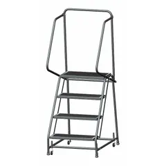This steel weight-actuated ladder provides safe elevated access in warehouses, stockrooms, and industrial facilities. The weight-actuated casters lock when stepped on, and the antislip platform and handrails help prevent falls during use. Unassembled unit with gray finish.