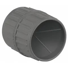 Sleeve-style reamer for deburring and smoothing inside edges of metal tubing and conduit. Works on aluminum, conduit, copper, stainless steel, and steel. Maximum pipe size 1 1/2 inches. Used in electrical, plumbing, and HVAC applications to prepare pipe ends for safe connections.
