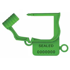Plastic hasp padlock seals with 1 1/4 in hasp length and 15 lb breaking strength. Each seal is marked with black sequential numbering and the word 'Sealed'. Supplied in a 50-pack. Used for tamper indication on meters, valves, cabinets, and cargo.
