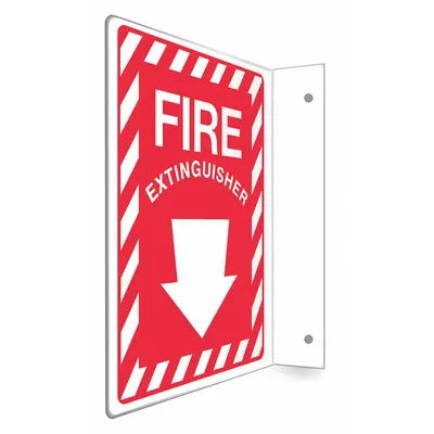 CONDOR Safety Sign: PETG, Mounting Holes Sign Mounting, 12 in x 9 in Nominal Sign Size - L-Shape Projection Fire Extinguisher Signs