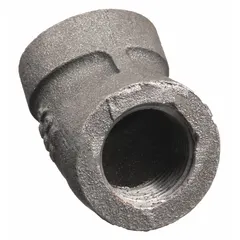 This 4-inch threaded pipe elbow provides a 45° directional change in medium-pressure piping systems. It features threaded x threaded connections, Class 300 rating, and a maximum operating pressure of 600 psi at 150°F. Suitable for industrial applications requiring reliable flow redirection.