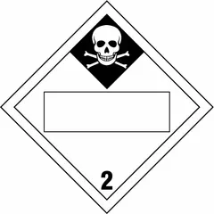 Class 2: Gases placard measuring 10 3/4 in x 10 3/4 in. Displays message '2' for identifying gas containers. Used to comply with DOT requirements for shipping and handling of gas cylinders.