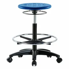 APPROVED VENDOR Polyurethane Lab Stool, 22-32 in Height, 13x13 in Seat, Fiberglass Base, 5 Casters, Foot Support