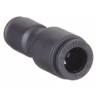 This push-to-connect union fitting connects 5/32 in OD tube to 1/4 in OD tube. Made of nylon and nickel-plated brass, it provides a secure, leak-free connection in pneumatic systems. Supplied as a 10-pack