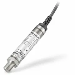 Pressure transmitter with 0 to 15 psi range, 4-20mA DC output, ±1% accuracy. Features 1/2 in Male NPT process connection, 3 ft cable, IP67 and NEMA 4X rating, stainless steel housing. Overpressure 1.2x range, burst pressure 5x range. Suitable for industrial pressure measurement applications.
