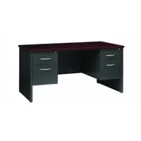 HIRSH Office Desk: Particle Board, Charcoal/Mahogany, 2 Pedestals, 4 Drawers, 60 in Overall Wd (MPN 20534)