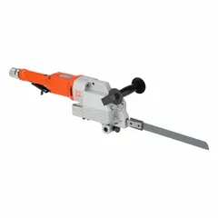This air-powered hacksaw operates at 87 psi air pressure, delivering a blade stroke of 2 3/8 in. It is used for cutting metal, pipe, and sheet materials in industrial fabrication, automotive repair, and construction, particularly in tight spaces where electric saws are impractical.