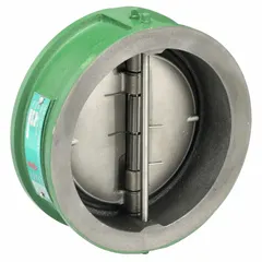 Cast iron double-door wafer check valve with 6 in pipe size and inline valve body. Prevents backflow in piping systems handling steam, water, or non-corrosive fluids. Suitable for moderate-pressure applications in industrial steam, boiler feed, and process lines.