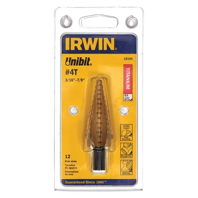 IRWIN Step Drill Bit: 3/16" to 7/8", TiN-Coated HSS - High-Speed Steel Step Drill Bits