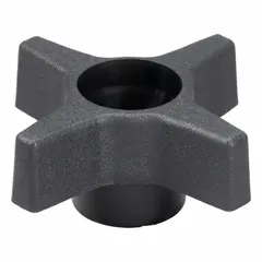 This Snap-Lock 4-Arm Knob features a 4-point plastic design with a 2.46 in diameter and 3/8" thread. It provides a tool-free grip for adjusting machinery guards, clamps, and fixtures in light-duty positioning applications.
