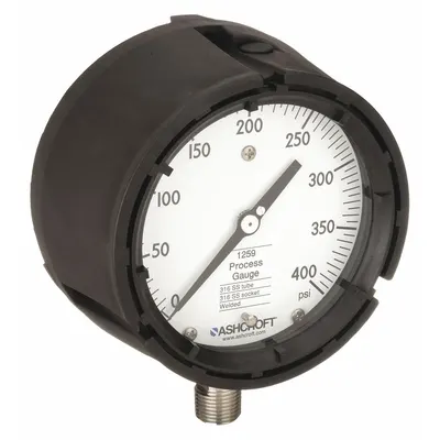 ASHCROFT Process Pressure Gauge: 0 psi to 400 psi, White, 4 1/2 in Dial, 1/2 in NPT Male - All-Stainless Steel Wetted Parts & Casing