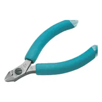 ESD-safe flush-cut diagonal-cutting pliers with oval head and deluxe cushion grip. Jaw length 3/8 in, jaw width 3/8 in, overall length 4 1/2 in. Spring return for repeated use. Suitable for precision cutting of component leads and wires in electronic assembly and repair