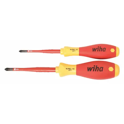 WIHA Insulated Screwdriver Set: 1-10 Pieces, 2 Pieces, Phillips/Slotted Tip - Insulated Screwdriver Sets