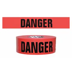 APPROVED VENDOR Danger Legend Barrier Tape, 3 in x 500 ft, Red Polyethylene, Black Message