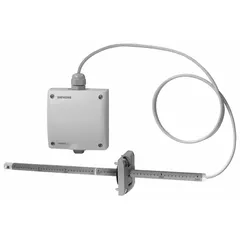 Air velocity sensor for HVAC systems, used to measure airflow in ducts. Provides readings for demand-controlled ventilation and building automation applications.