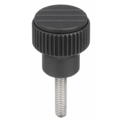 KIPP Hand Knob: Knurled, Plastic w/ Steel Thread, M6 Thread, 15 mm Thread Lg - Knurled Knobs with Threaded Stud